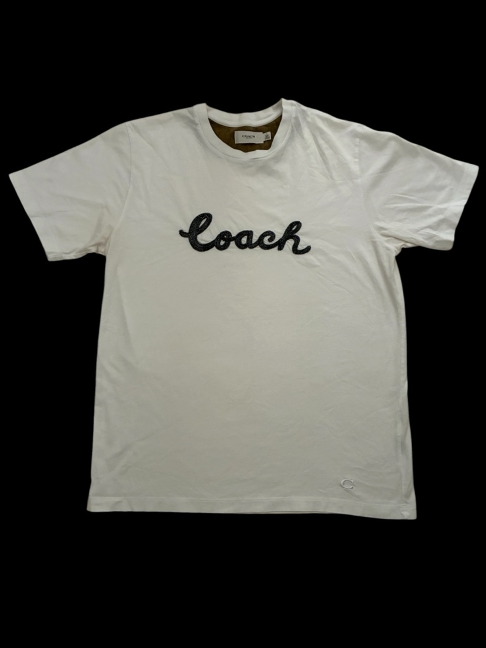 Coach Embroidered White T-Shirt with Black Script Logo